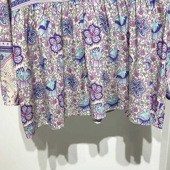 Boho Floral & Leopard Purple Button Neck Blouse - Picture 4 of 6